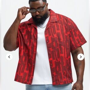 Fashion Nova Seersucker printed short sleeve Cuban collar shirt NWT